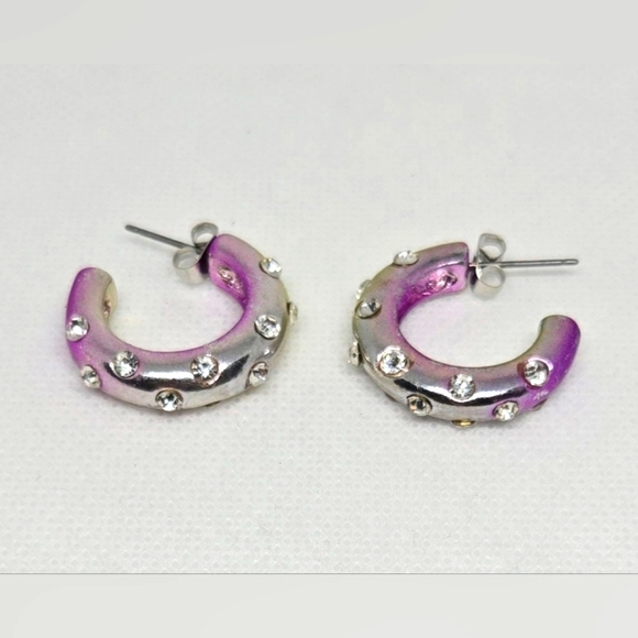 Iridescent Small Hoop Earrings - Picture 3 of 3